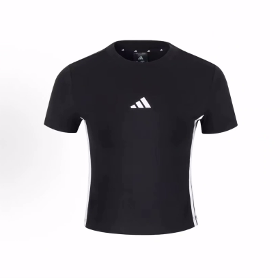 adidas 舒亲肤透气柔软百搭条纹短袖T恤女款黑色