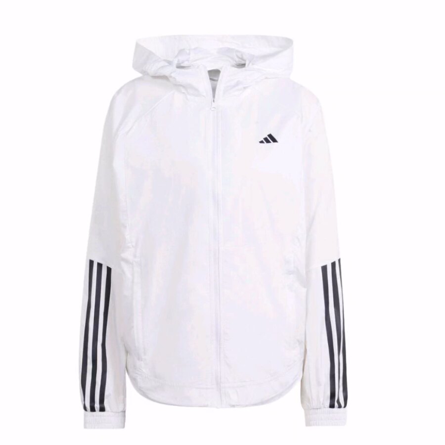 adidas 条纹Logo印花长袖连帽薄款夹克外套 女款 白色