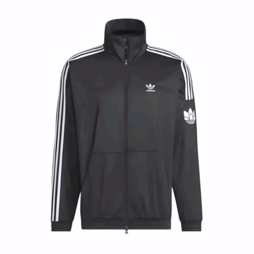 adidas originals RT TT U2 立领条纹夹克外套 男女同款 黑色