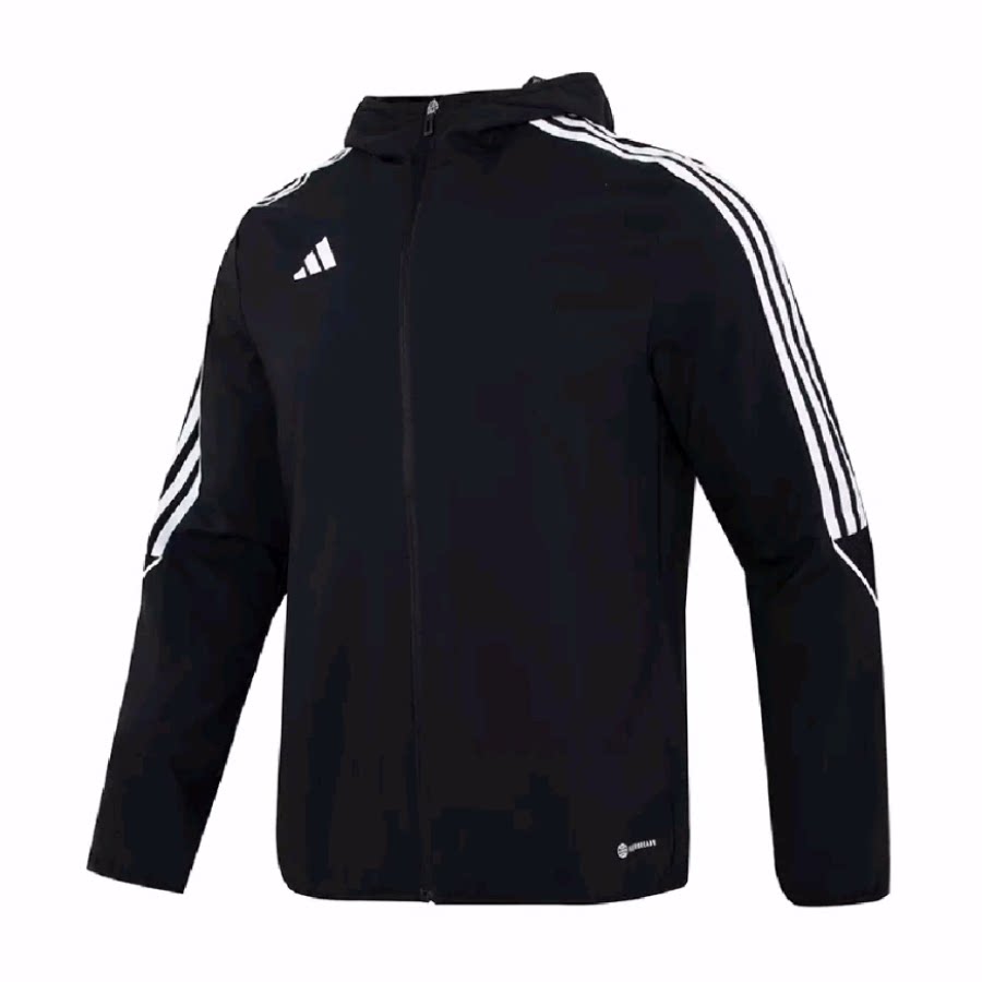 adidas Tiro 24 Logo条纹印花透气连帽夹克 男款 黑色