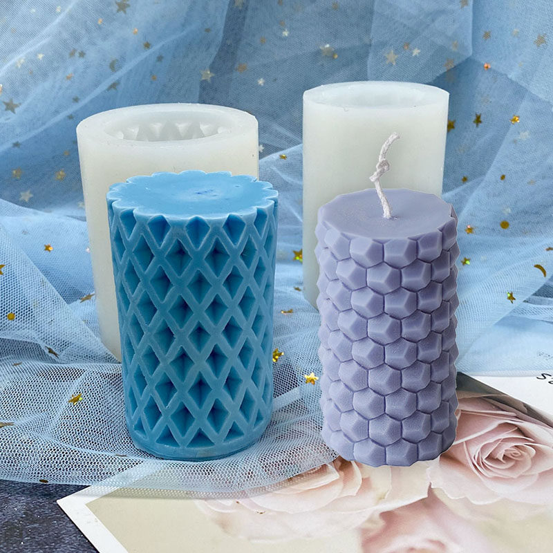 ins韩式圆柱蜂巢diy手工皂香薰蜡烛硅胶模具3D立体扩香石膏巧克力