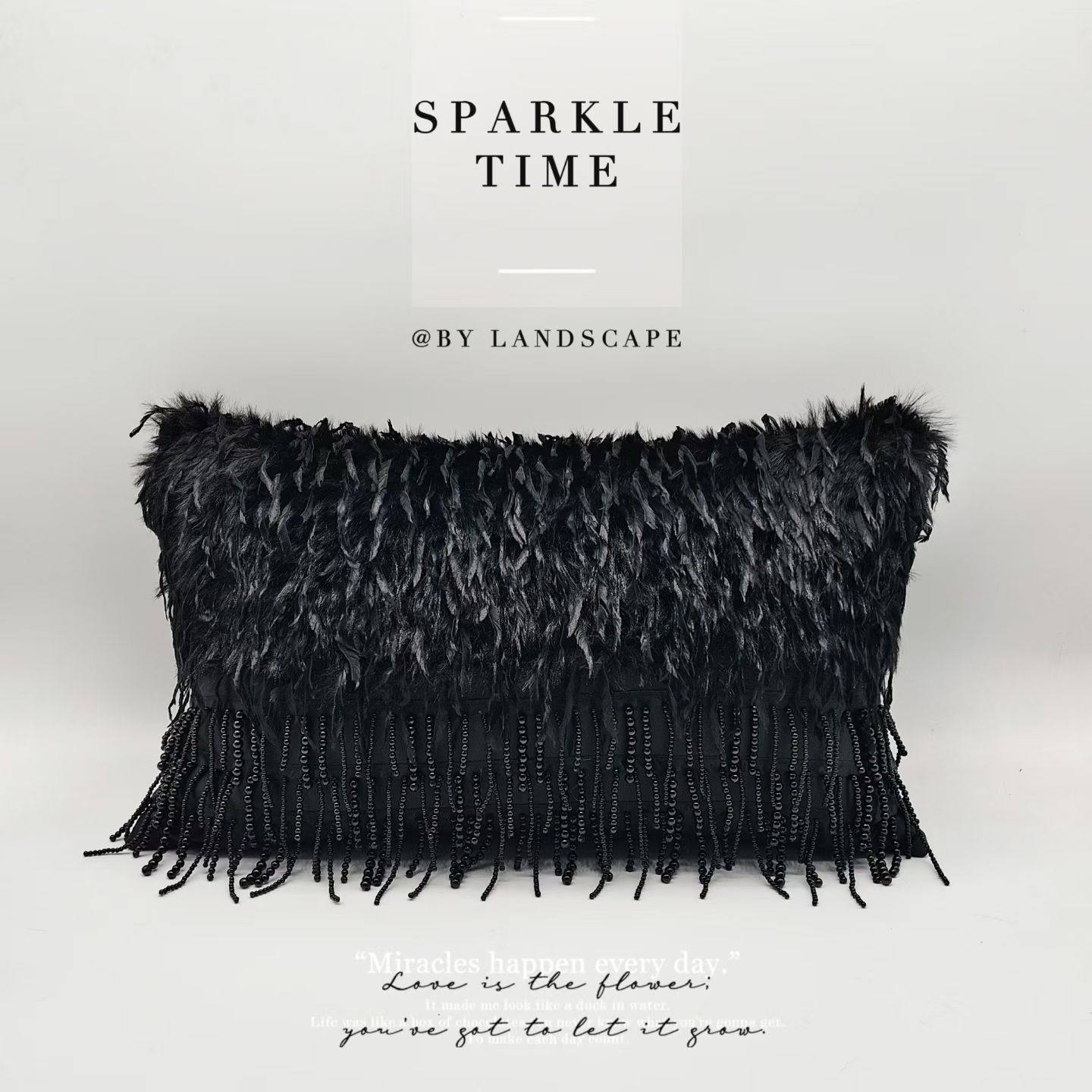 法式羽毛珍珠黑色装饰抱枕轻奢高级感样板间客厅沙发床上靠枕摆件,居家布艺,靠垫/抱枕,淘宝优惠券,粉丝福利购,淘宝优惠卷