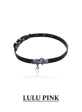 美式小众设计Y2K辣妹红色锆石皮革项链choker朋克项圈颈链锁骨链