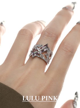 美式小众设计ins中性风锆石开口情侣戒指潮酷冷淡风百搭食指戒指