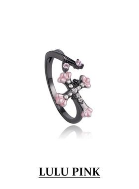 美式小众设计ins甜酷风粉墨十字架锆石戒指高级感可调节食指戒指