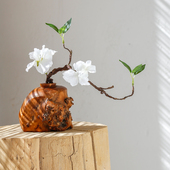 枯枝绿叶仿真花禅意木质花瓶摆件花艺绢花茶几餐桌民宿装 饰新中式