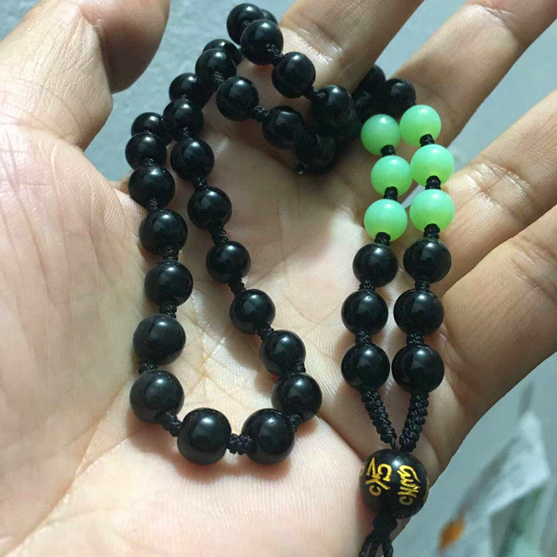 黑色玉珠链玉石吊坠挂件配绳