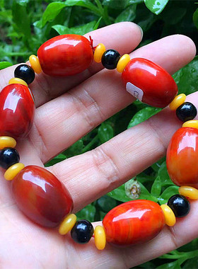 战国红缠丝玛瑙桶珠手链玉石手串