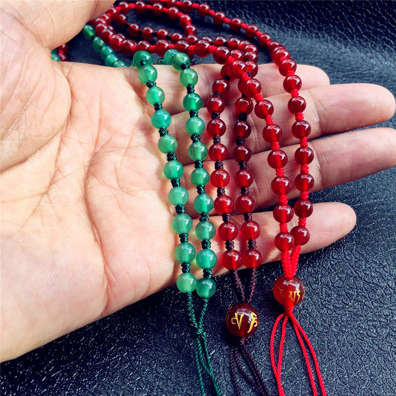6毫米圆珠绿红玛瑙全珠项链绳吊坠挂件配绳男女满珠毛衣链diy玉线