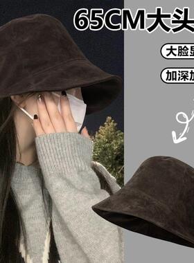 大头怪售 翻毛皮渔夫帽女冬季大头围水桶帽前场后短素颜遮脸盆帽