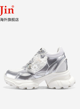 【明星同款】iiJin艾今10cm厚底内增高珠花网面老爹鞋女976JTF