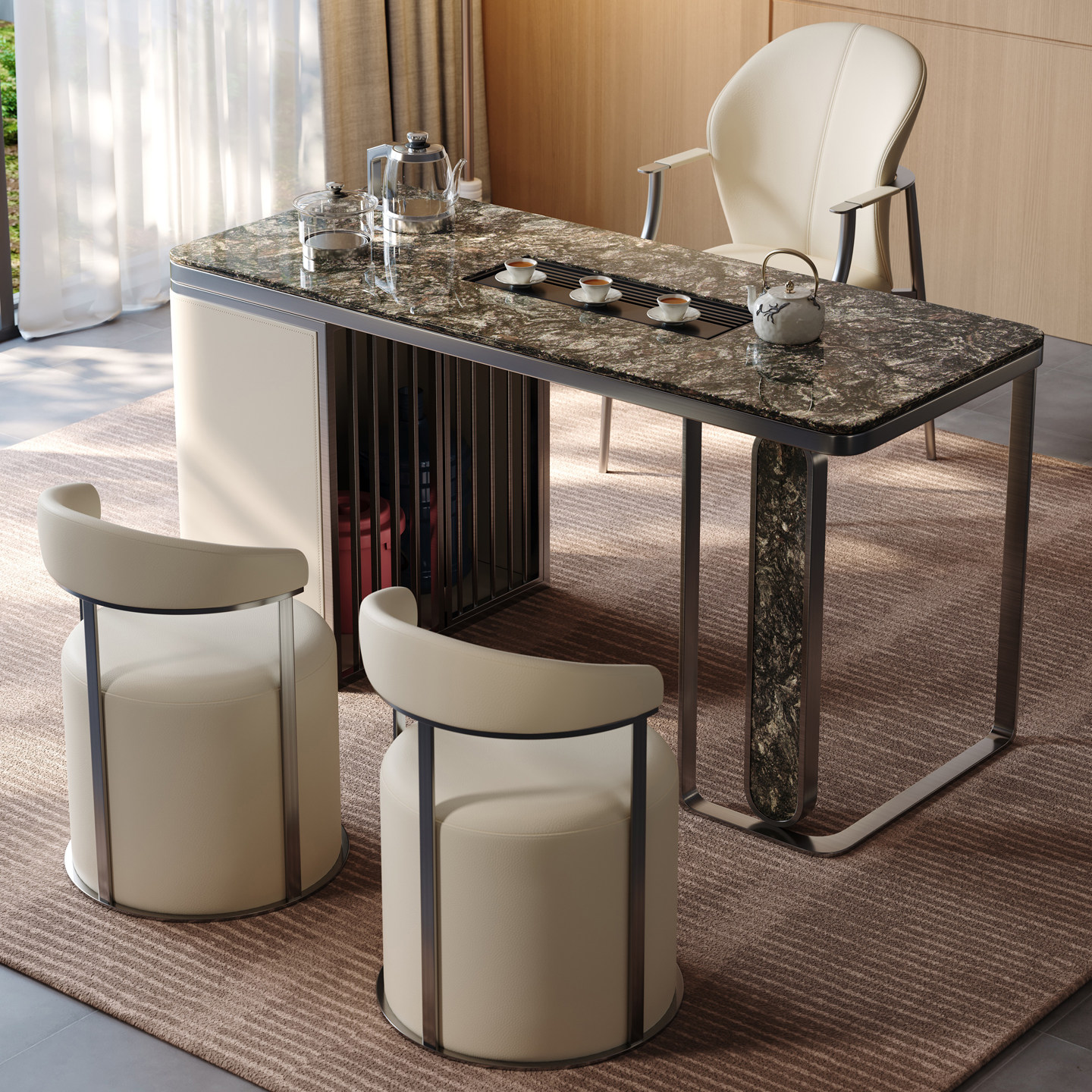 意式轻奢天然奢石茶桌现代简约家用高端多功能大理石办公室泡茶台