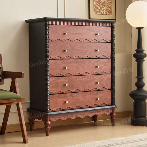 中古风全实木斗柜法式复古风八斗柜白蜡木涟漪卧室家用储物餐边柜