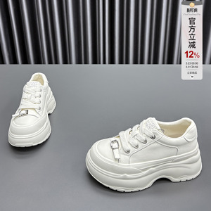 真皮休闲小白鞋女2026春季新款系带圆头厚底时尚百搭牛皮运动板鞋