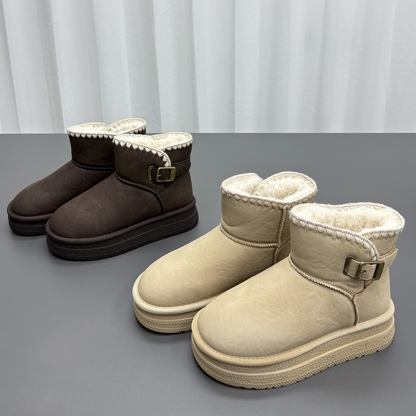 真皮羊毛雪地靴女2025冬季新款圆头厚底短筒加厚保暖舒适休闲棉靴,女鞋,时尚雪地靴,淘宝优惠券,粉丝福利购,淘宝优惠卷