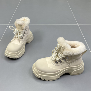 真皮羊毛加厚雪地靴女2023冬季新款松糕厚底加绒保暖时尚休闲短靴
