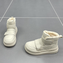 速利玛真皮羊毛雪地靴女2025冬季新款厚底魔术贴加厚保暖短筒棉靴