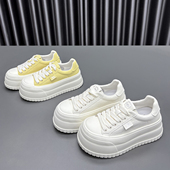 圆头松糕厚底增高显瘦牛皮休闲运动板鞋 新款 女2026春季 真皮小白鞋