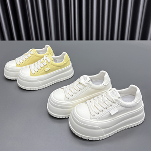 真皮小白鞋女2026春季新款圆头松糕厚底增高显瘦牛皮休闲运动板鞋