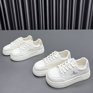 百搭牛皮运动休闲板鞋 真皮小白鞋 圆头厚底系带时尚 新款 女2026春季