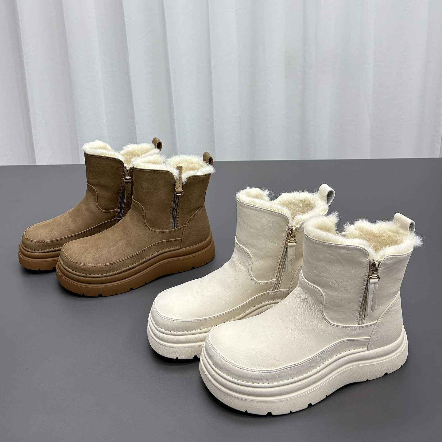 真皮羊毛雪地靴女2025冬季新款圆头厚底加厚保暖防滑侧拉链棉靴潮,女鞋,时尚雪地靴,淘宝优惠券,粉丝福利购,淘宝优惠卷