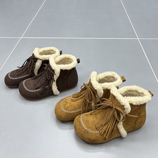 羊猄绒羊毛流苏雪地靴女2025冬季 圆头厚底加厚保暖休闲棉靴潮 新款