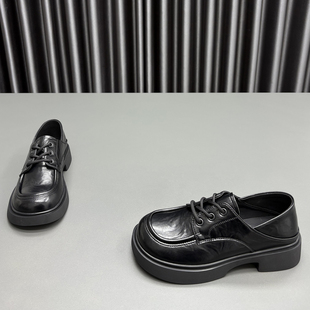 百搭牛皮英伦皮鞋 真皮两穿乐福鞋 圆头厚底系带时尚 新款 女2026春季