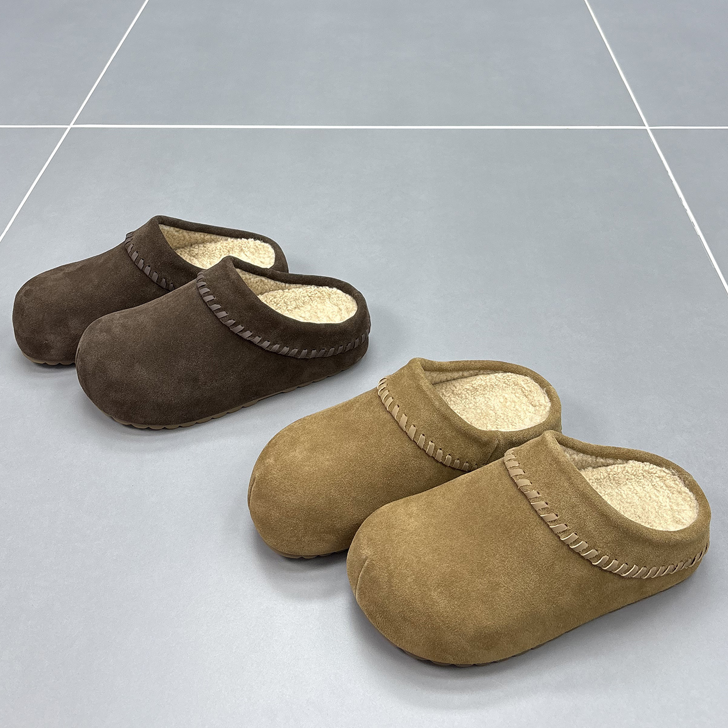 真皮加绒勃肯半拖鞋女2025冬季新款圆头厚底加厚保暖牛皮休闲棉鞋