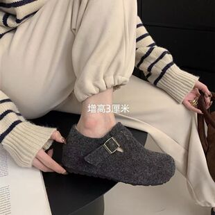 丑萌憨憨全包毛毛博肯鞋 弓足厚底2025新款 女 加绒内增高勃肯鞋 冬季