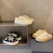 潮流女板鞋 低帮厚底半拖两穿帆布鞋 百搭透气小白鞋 薄款 女2024夏季