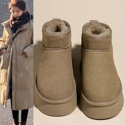 新款冬季加绒短筒雪地靴女加厚保暖厚底防滑防寒雪地短靴外穿棉鞋
