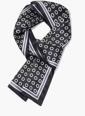 CUOLAI阔莱52083黑白色圆圈桑蚕丝双面双层长领巾