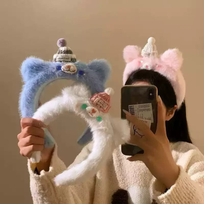 北极雪岭毛毛可爱白色小熊耳朵毛绒绒发箍女洗脸发卡发饰头箍秋冬