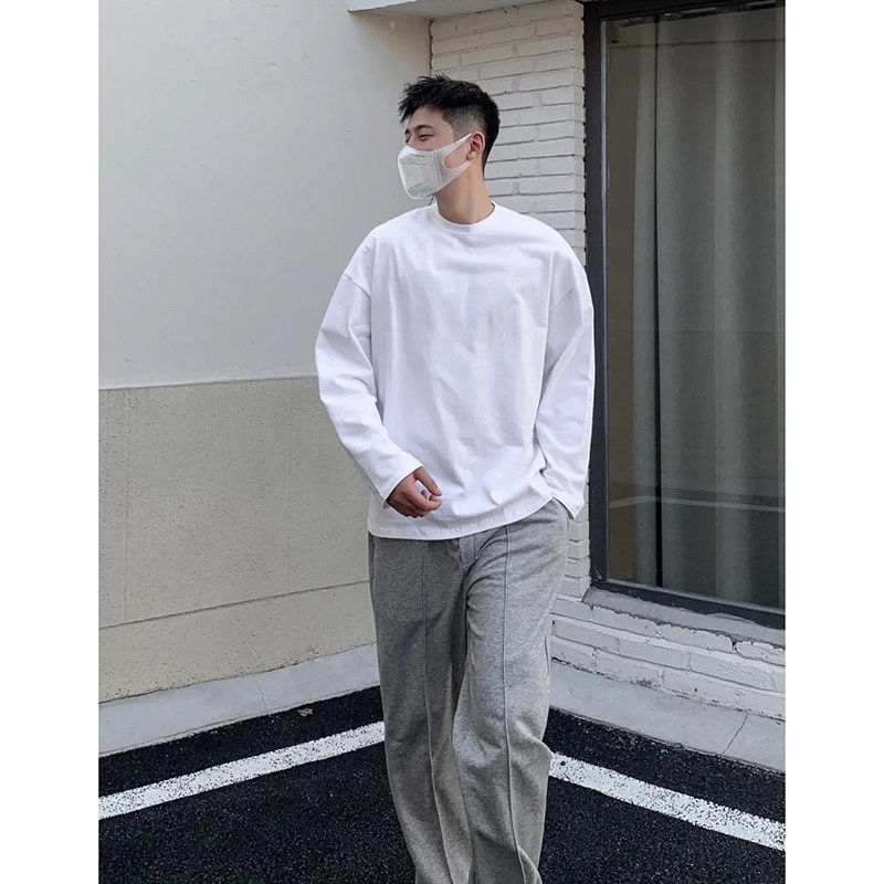 纯棉长袖t恤男春秋款潮流内搭打底衫高级感痞帅套头卫衣