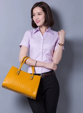 夏季韩白衬衫女袖职业装制服版工作服153263韩显瘦范正装短修身领