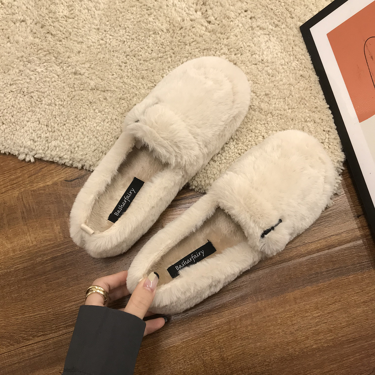 兔毛棉鞋厚底毛毛鞋仙女风一脚蹬