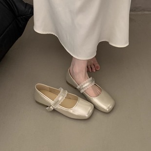 小皮鞋 法式 配裙子玛丽珍豆豆鞋 女2026夏季 绝美平底香槟色芭蕾单鞋