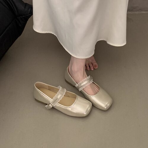 法式绝美平底香槟色芭蕾单鞋