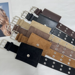 麂皮绒宽腰带配饰女装 复古腰封皮带设计感小众腰包免打孔 饰牛仔裤