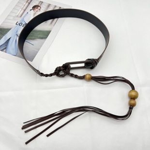 宽腰带配饰女流苏编织皮带腰封装饰配裙子牛仔裤工装裤腰链咖色