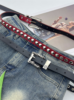 erd忧郁富二代铆钉皮带男女同款亚比朋克百搭高街亚文化牛仔腰带