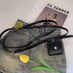 韩国款皮质一体式多圈腰带小腰包韩系简约搭配腰链2025年夏新款女