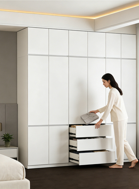 信工全屋钢制衣柜家用卧室带抽屉简约隐形门储物柜金属钢制收纳柜