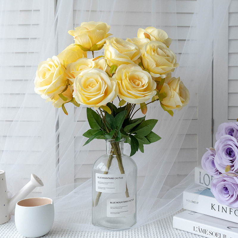 新款9头贵妃玫瑰仿真花家居客厅餐桌花瓶插花摄影拍照道具手捧花