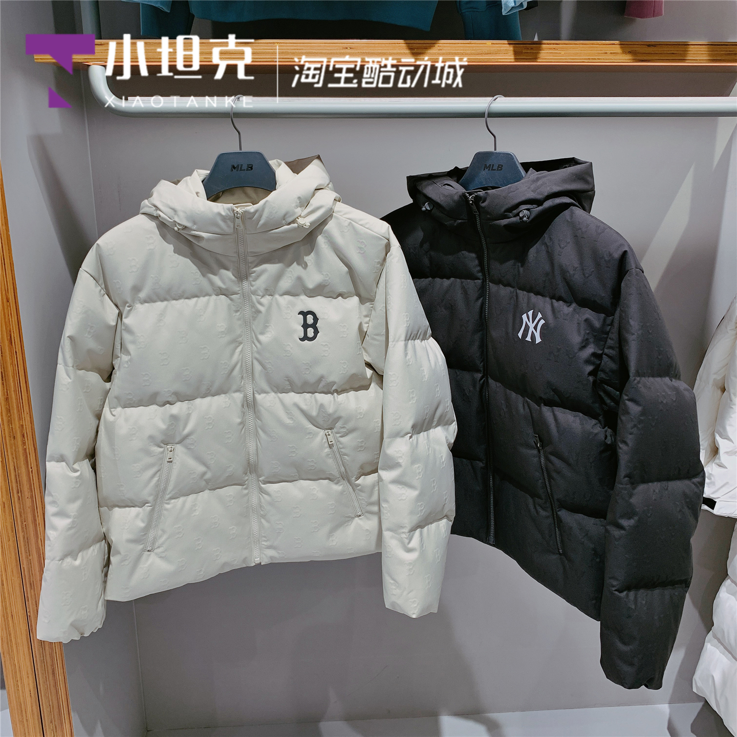 MLB情侣款老花满印保暖羽绒服