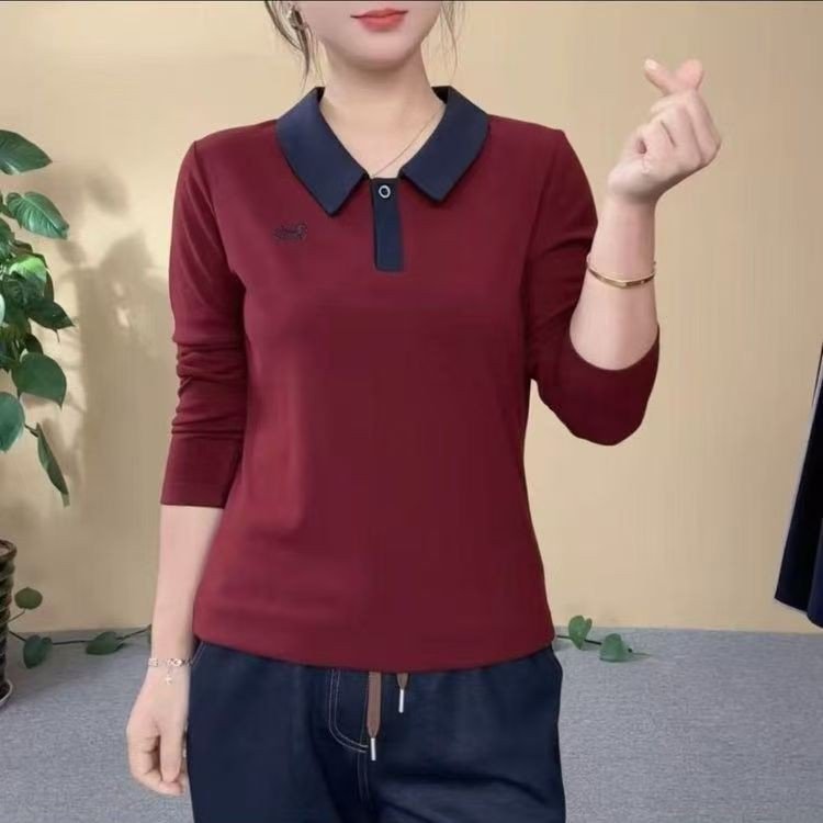 秋季新款妈妈装洋气显瘦减龄长袖衬衫翻领大码t血时尚打底衫ol女