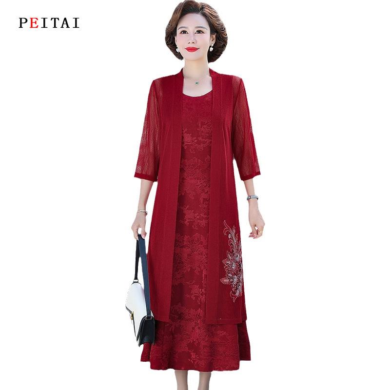 喜婆婆婚宴装夏装参加婚礼连衣裙两件套装优雅妈妈礼服加大码长裙
