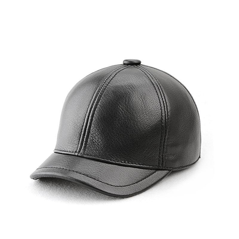 中老年真皮帽子潮男秋冬中年爸爸短帽檐棒球帽羊皮休闲老人鸭舌帽