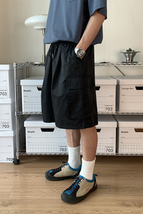 男 CAIStudios双色立体工装 大口袋cargo绑带大廓型五分短裤