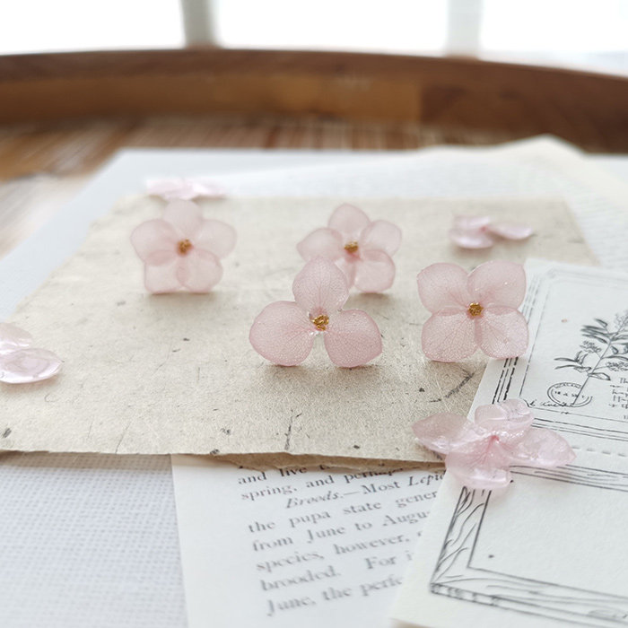 粉色设计原创真花绣球饰品925纯银耳钉耳环生日礼物 超仙日系饰品